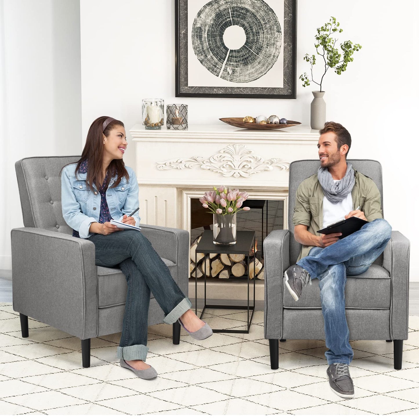Giantex Accent Armchair, 3-Position Adjustable Sofa Chair Leisure Seat with Extendable Footrest
