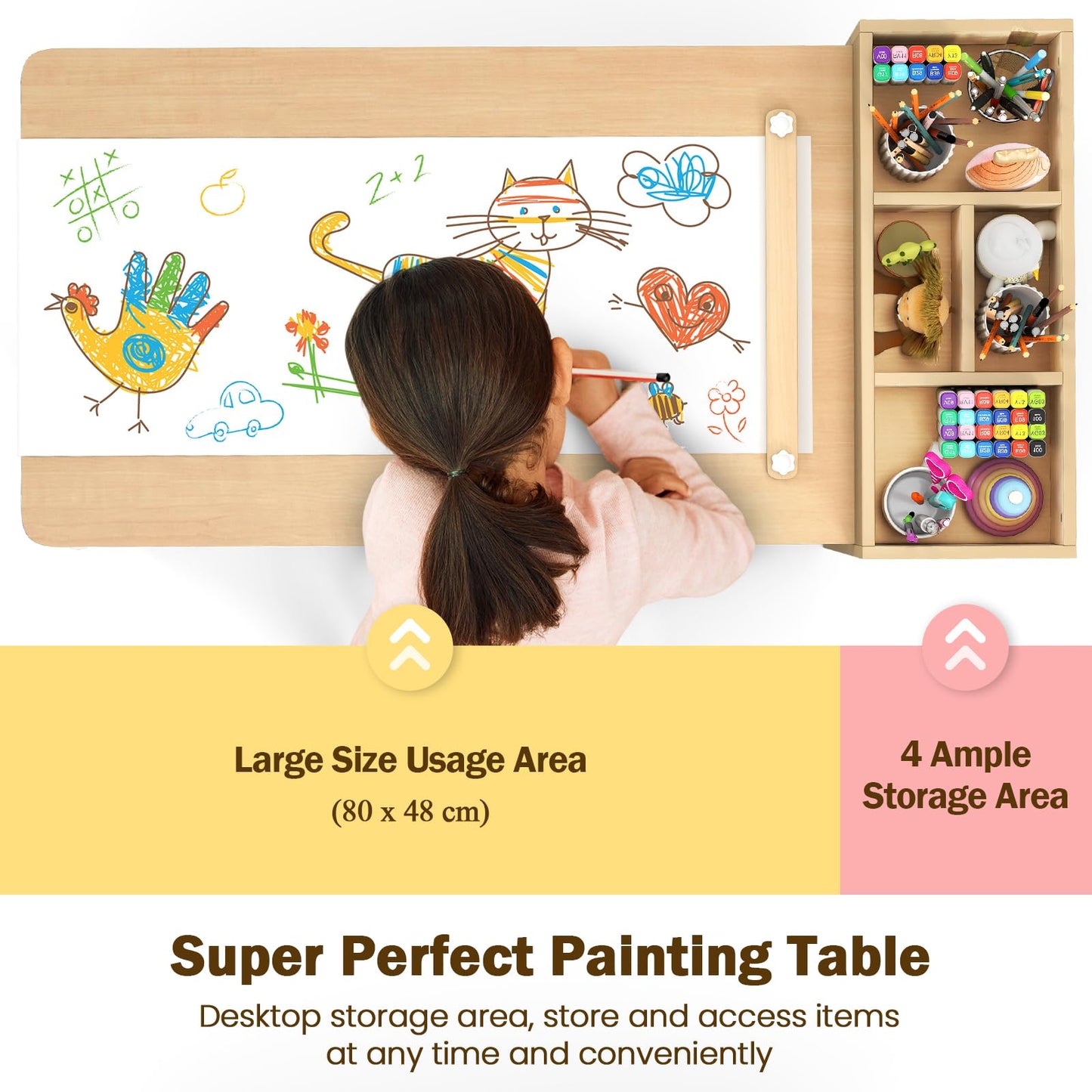 Kids Art Table and Chairs, Wooden Children Study Desk