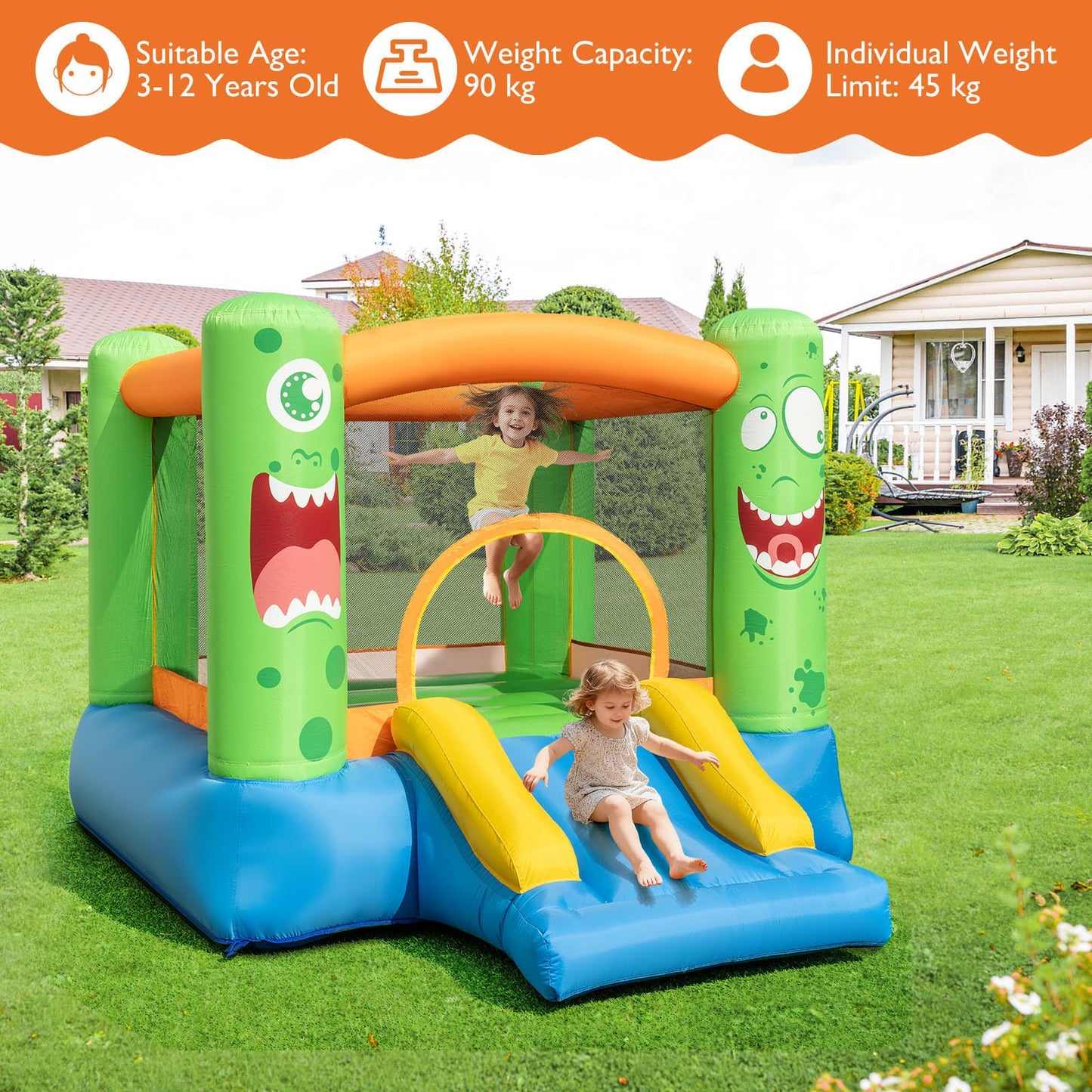Inflatable Bouncy Castle, Kids Jumping House with Slide, Carrying Bag
