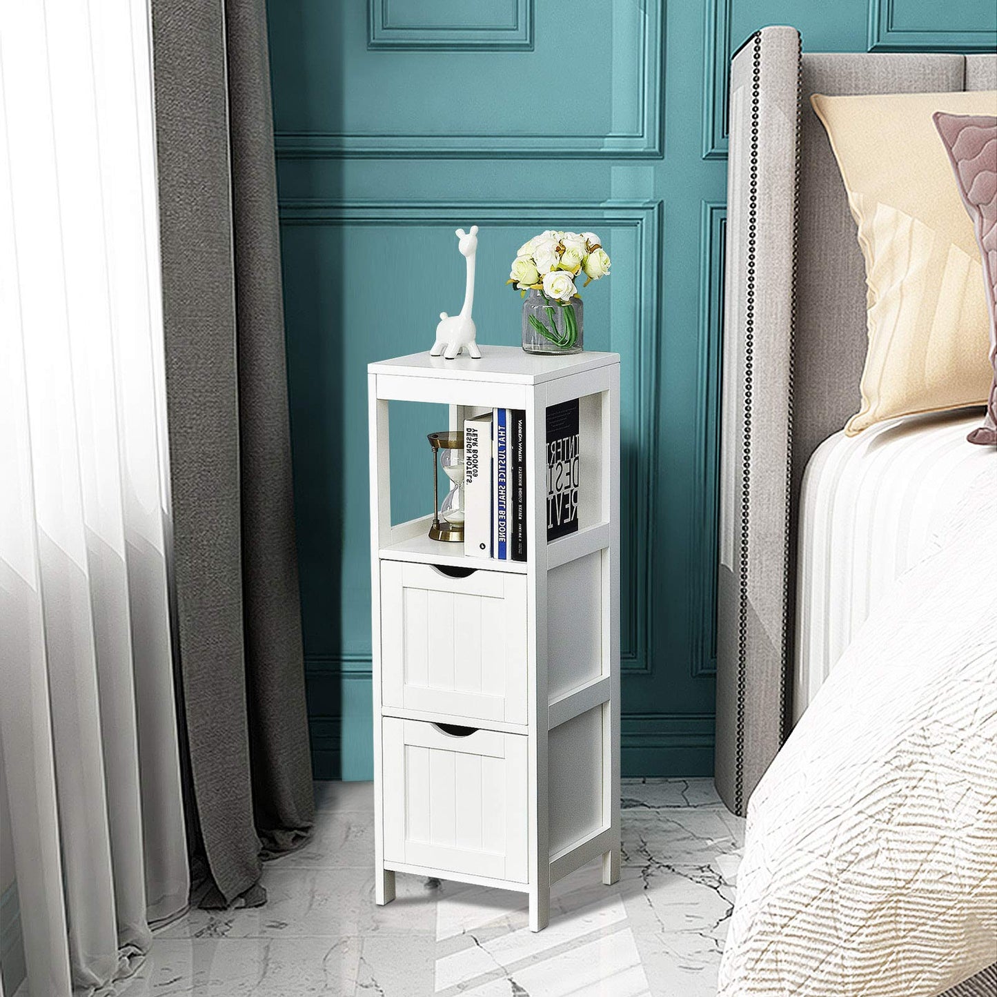 Bathroom Storage Cabinet with 2 Removable Drawers and Open Shelf