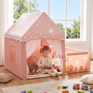 Kids Play Tent with Playpen, Padded Mat, Star Lights