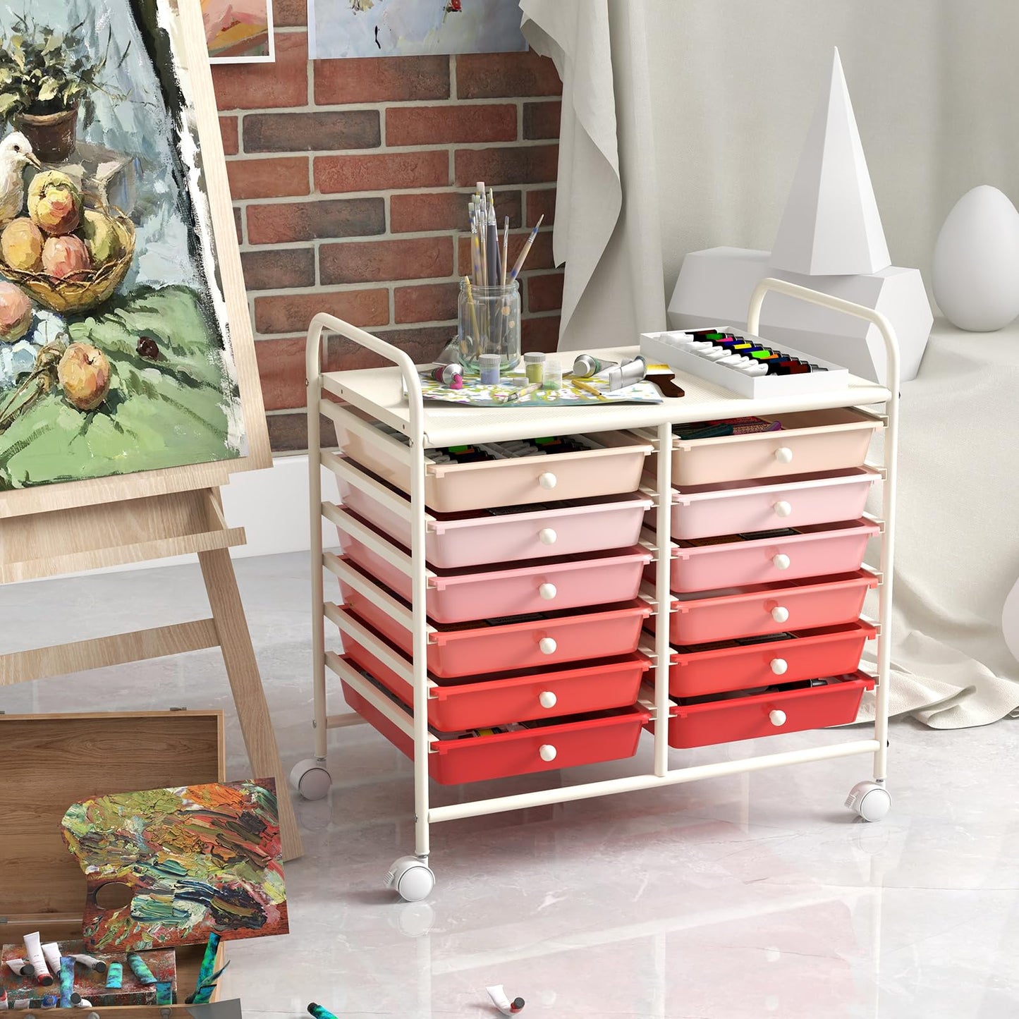 Metal Frame Utility Storage Organizer Cart with Lockable Wheels