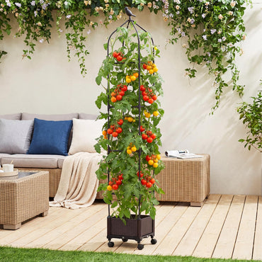 Raised Garden Bed with Trellis, Height Adjustable Rolling Planter Box