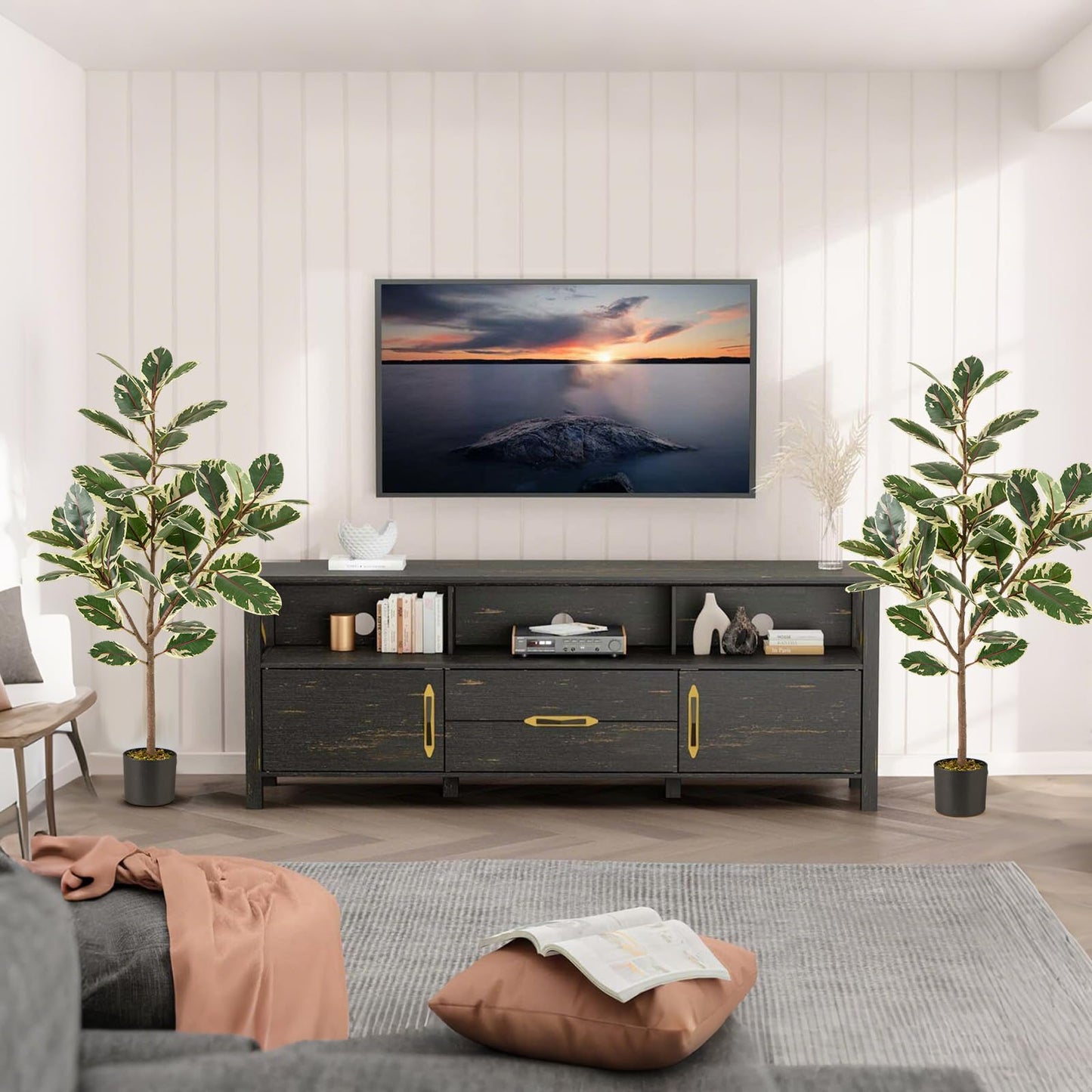 2 Pack 130cm Tall Artificial Bird of Paradise Plant with 46 Multi colored PEVA Leaves