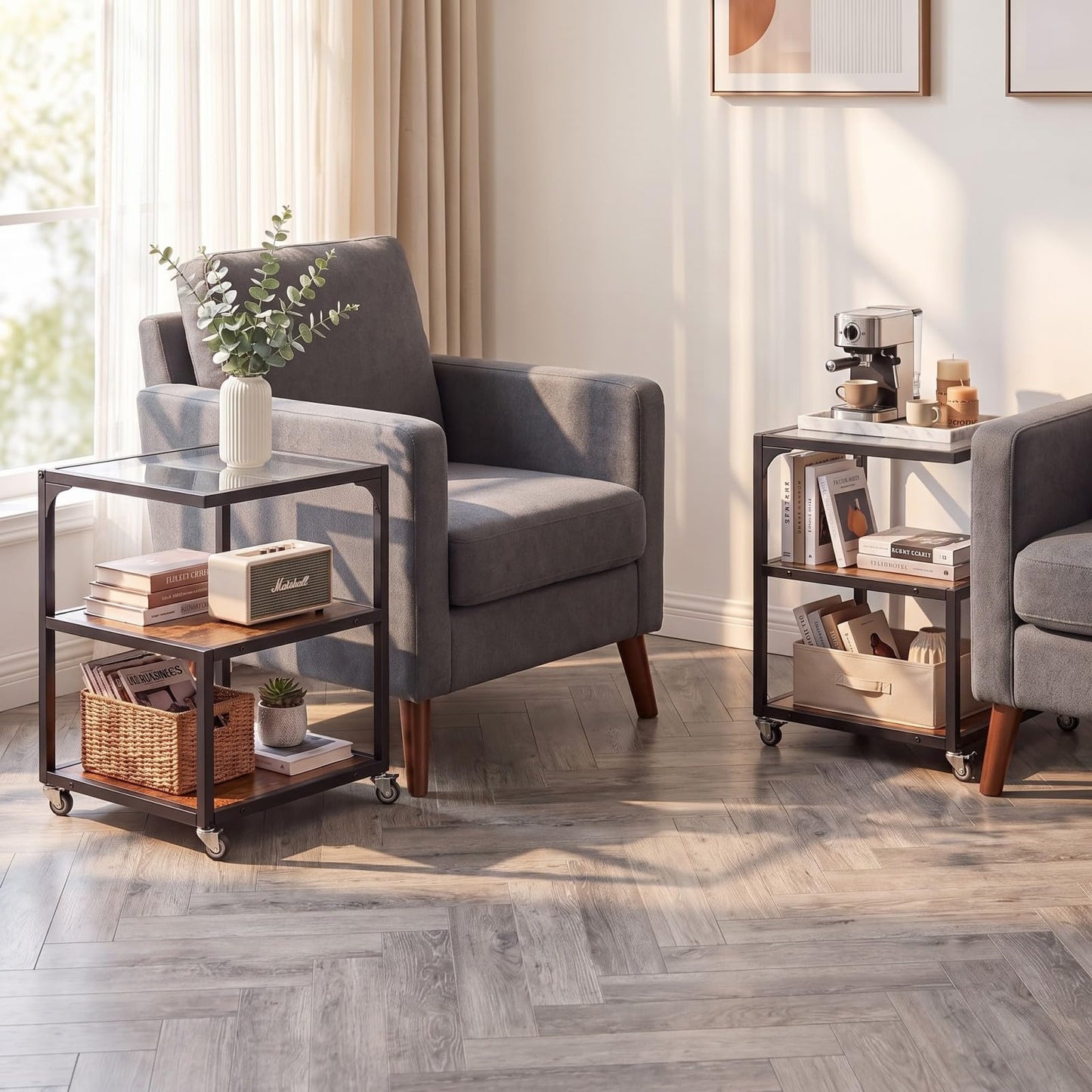 Rolling Side Table, 3-Tier Mobile End Table