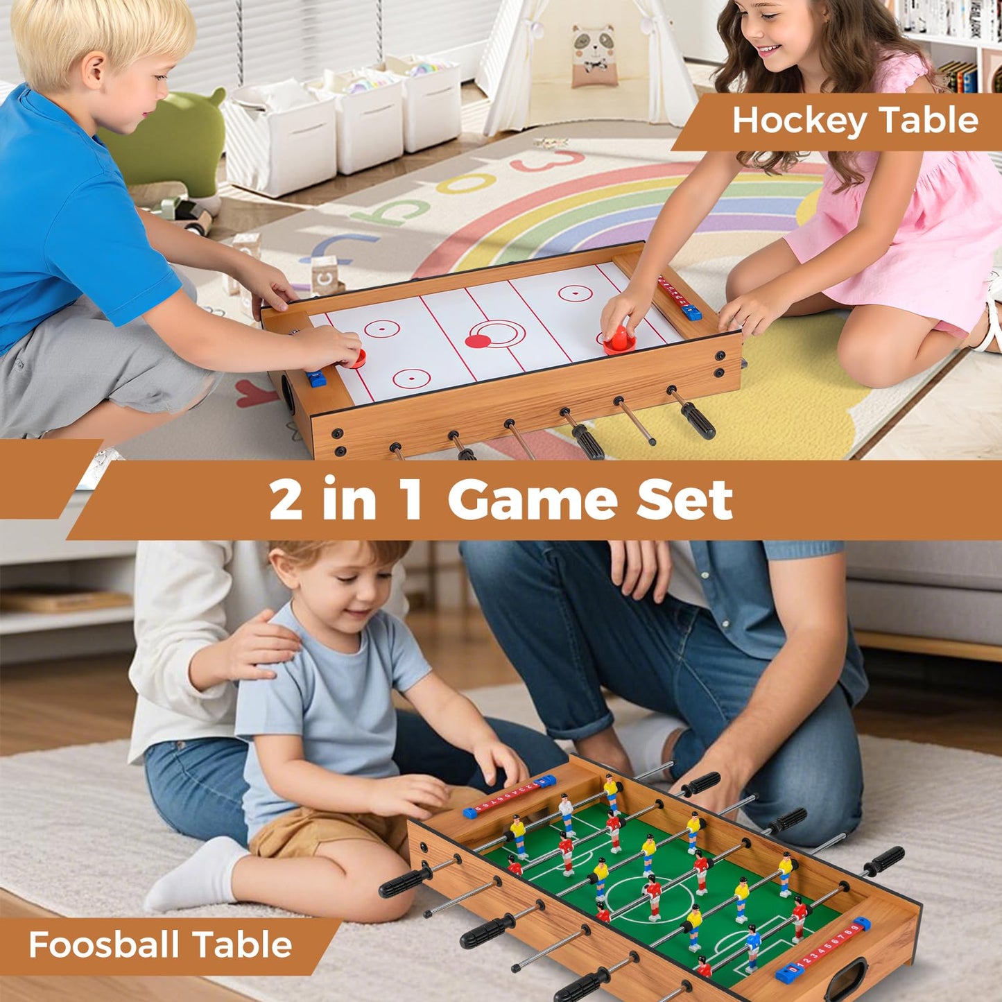 2 In 1 Multi Game Table Compact Tabletop Foosball Table and Hockey Game