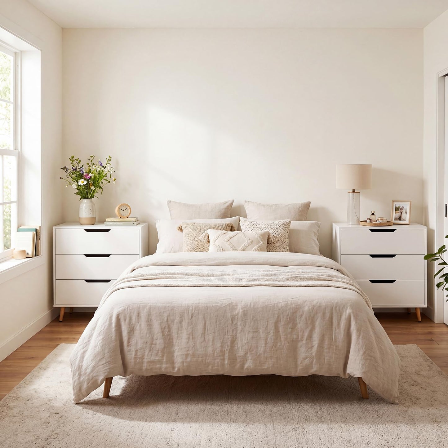 Wooden Nightstand with Anti Tipping Kits and Tall Storage for Living Room