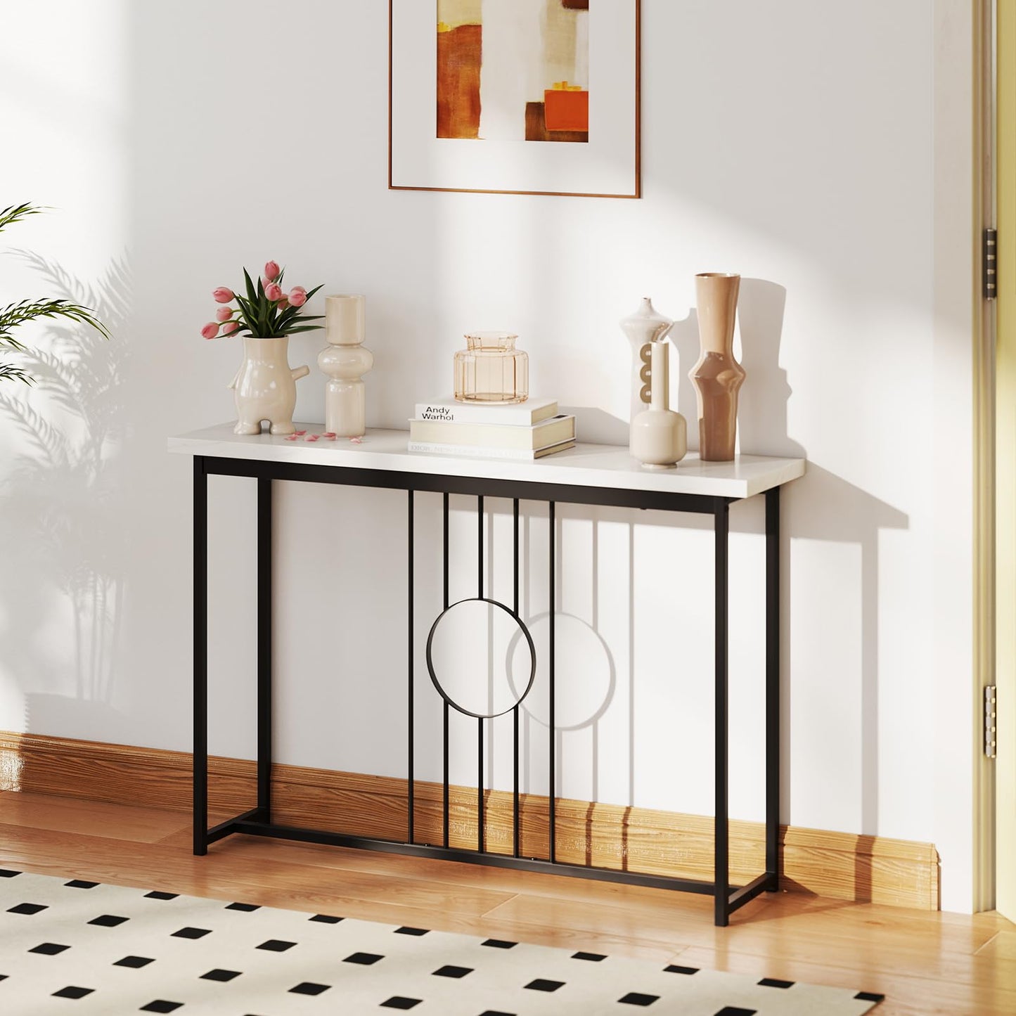 Modern Faux Marble Slim Entryway Table Sofa Side Tables