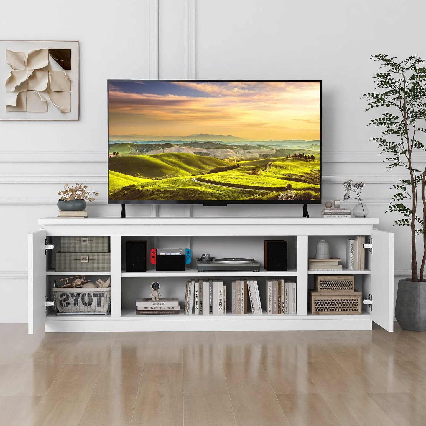 TV Cabinet for TVs up to 80 Inch Media Console Table with 3 Adjustable Shelves