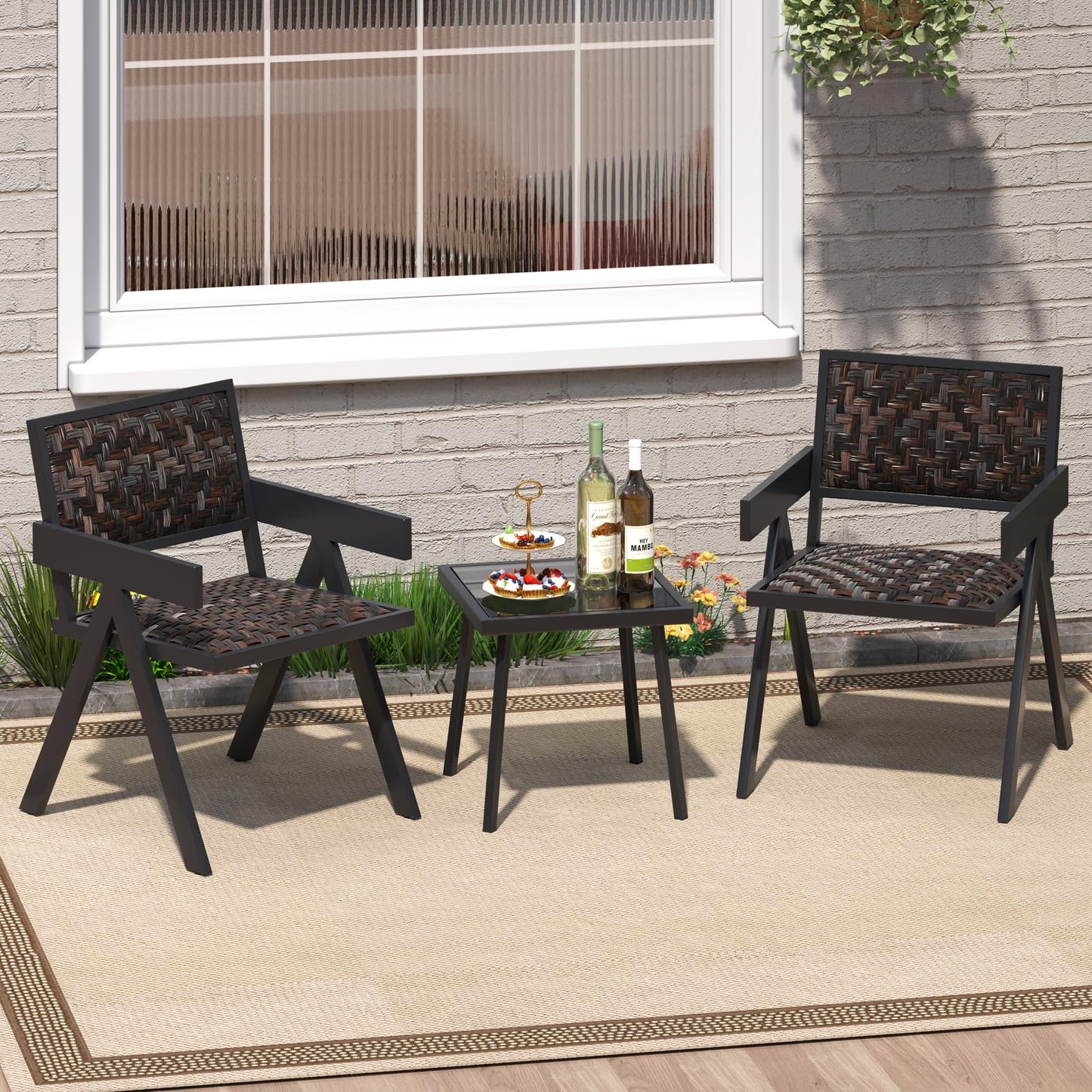 PE Rattan Garden Table and Chairs Set with Quick-Drying Foam