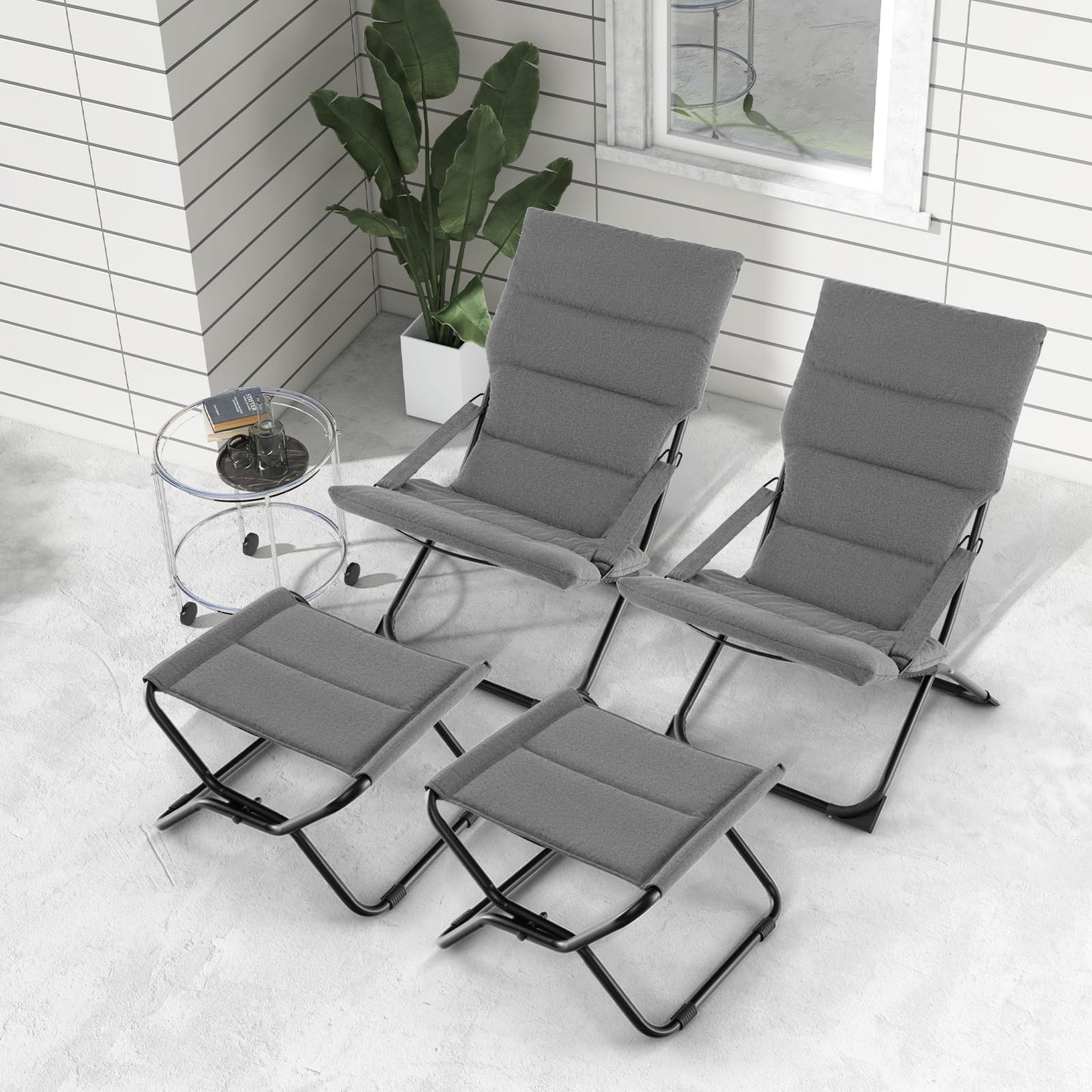 Outdoor Portable Lounge Chair with Footrest & Removable Cushion