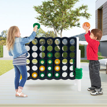 3 in 1 Giant Connect 4 Game Set with Basketball Hoop and Ring Toss