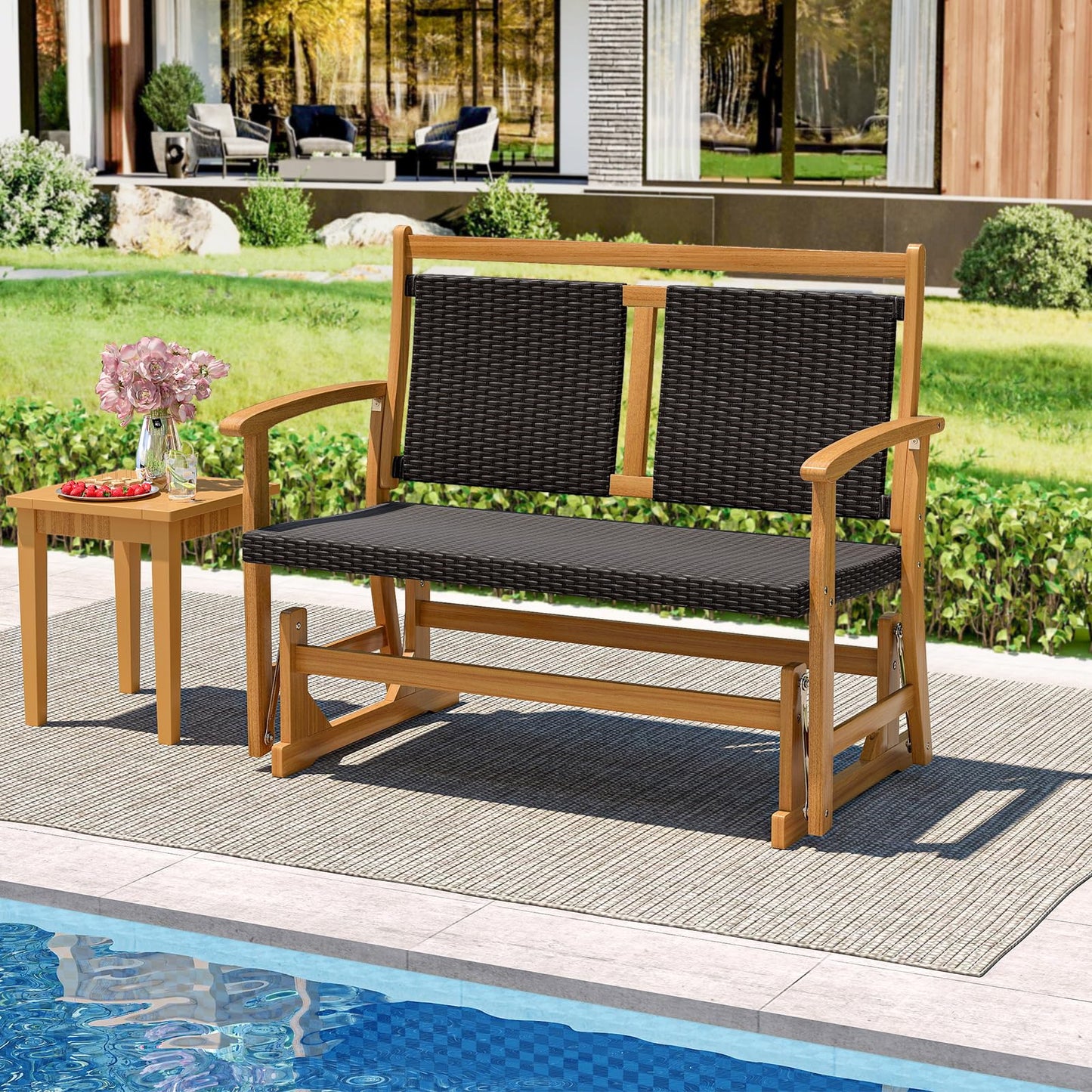 Patio Rattan Glider Bench Swing Gliding Rocker for 2