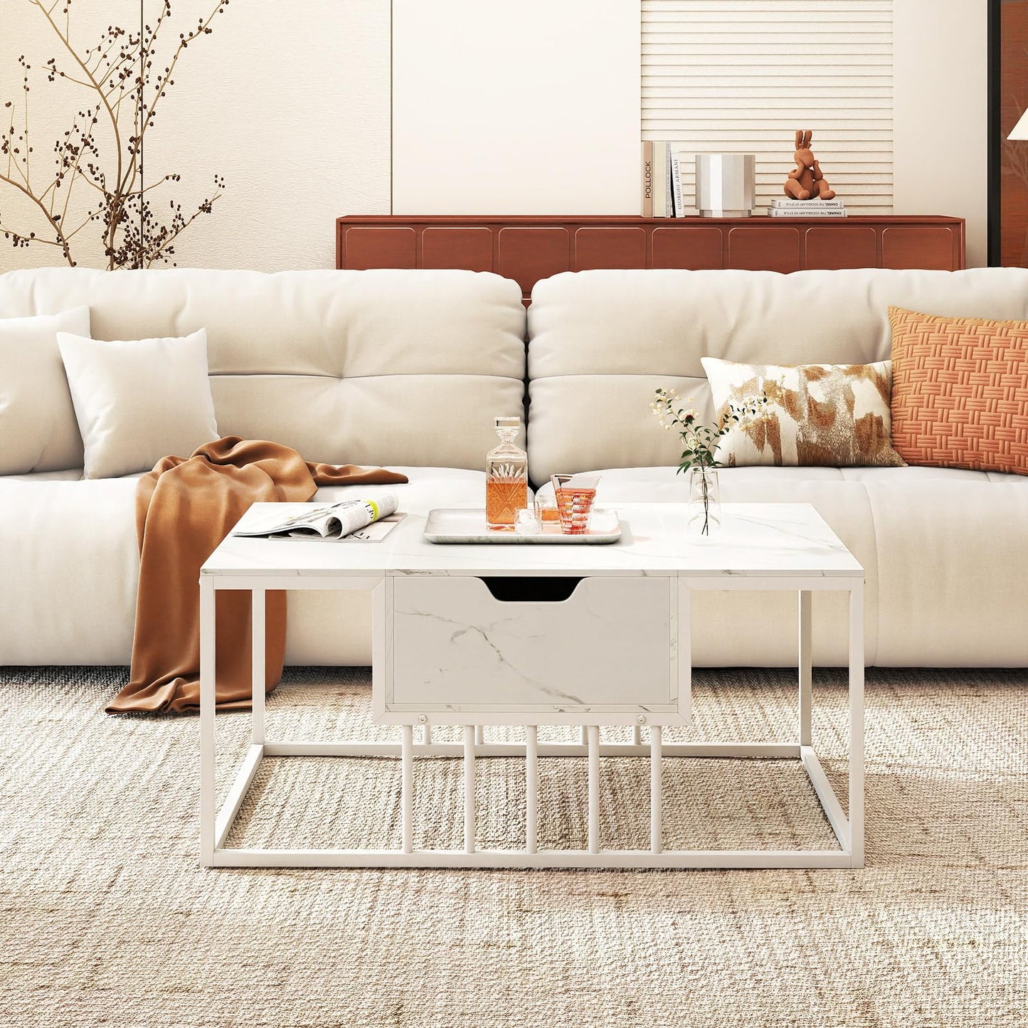 Lift Up Top Coffee Table, Marble Center Table with Hidden Storage