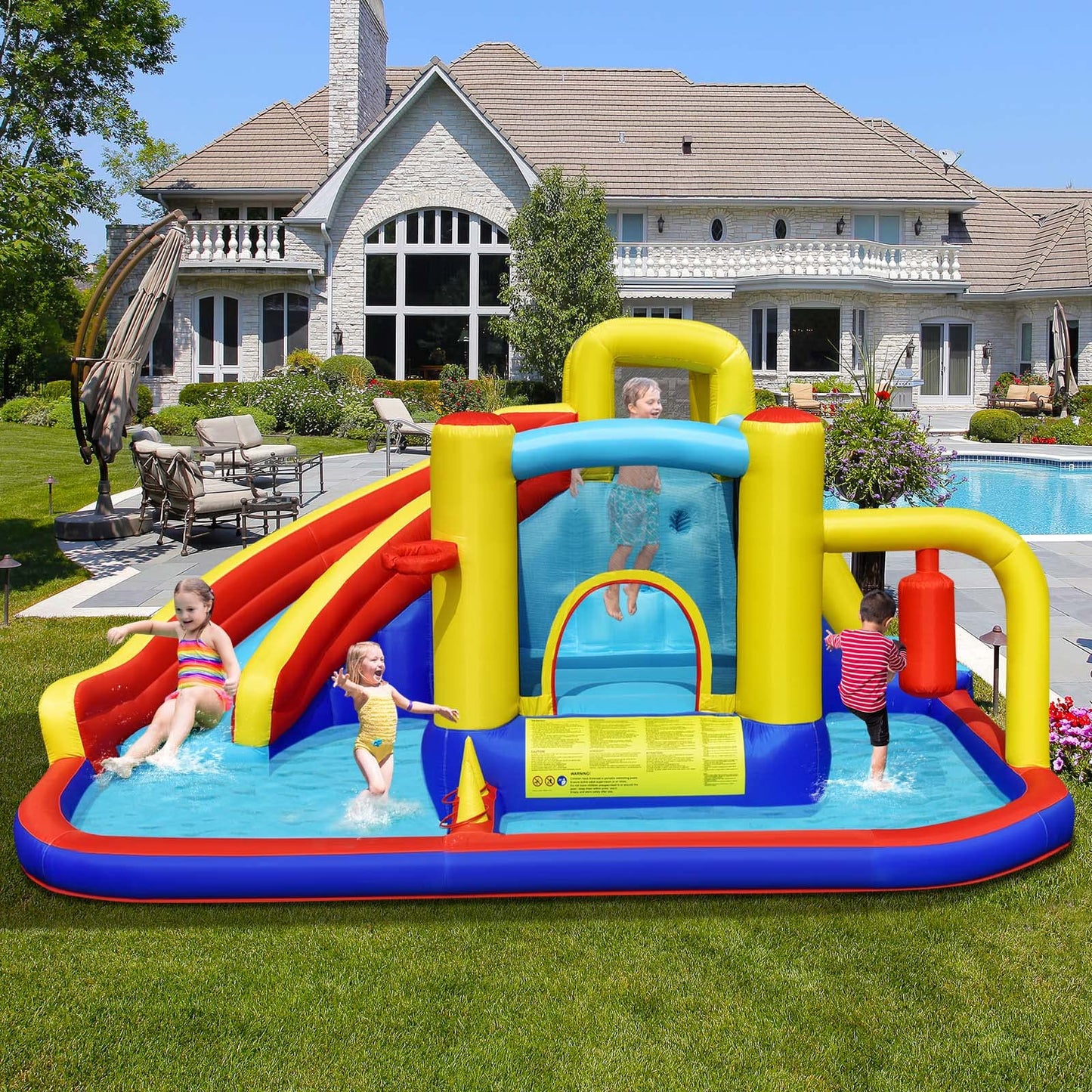 Large Water Bounce House with Air Blower Blow up Inflatables Park for Kids