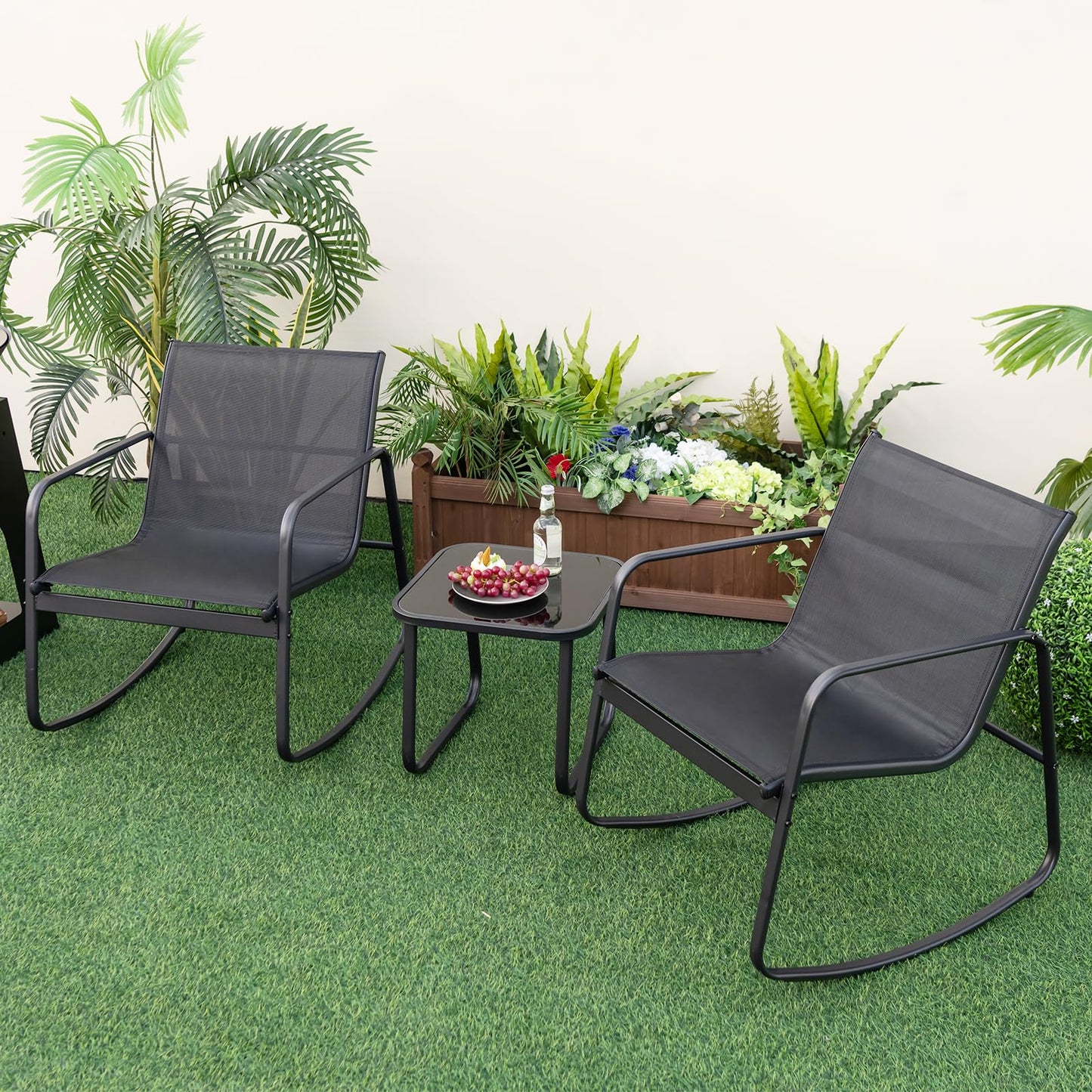3-Piece Garden Furniture Set with Tempered Glass Table and Chairs