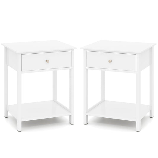 1/2 Pieces Wooden Nightstand with Drawer and Storage Shelf