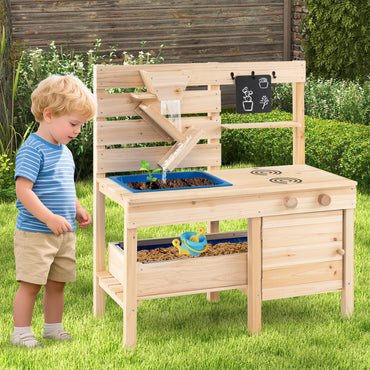Mud Kitchen, Fir Wood Kids Play Kitchen with Detachable Sandbox