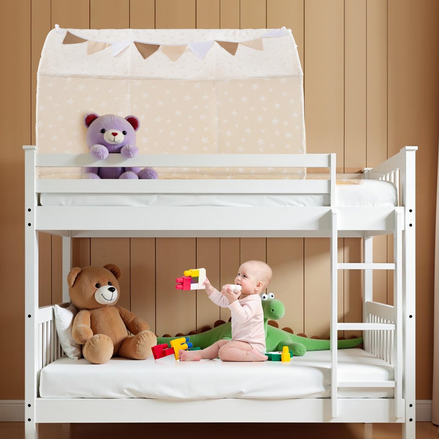 Magical Twin Bunk Bed Privacy Space with Glow in the Dark Stars