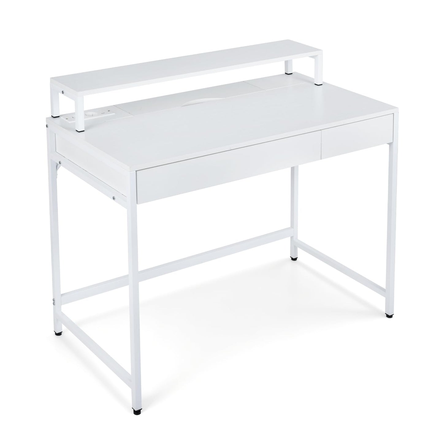 Computer Desk with Power Outlets, 100 x 50 x 90cm Office Desk | Removable Monitor Stand, Dual-use Drawer