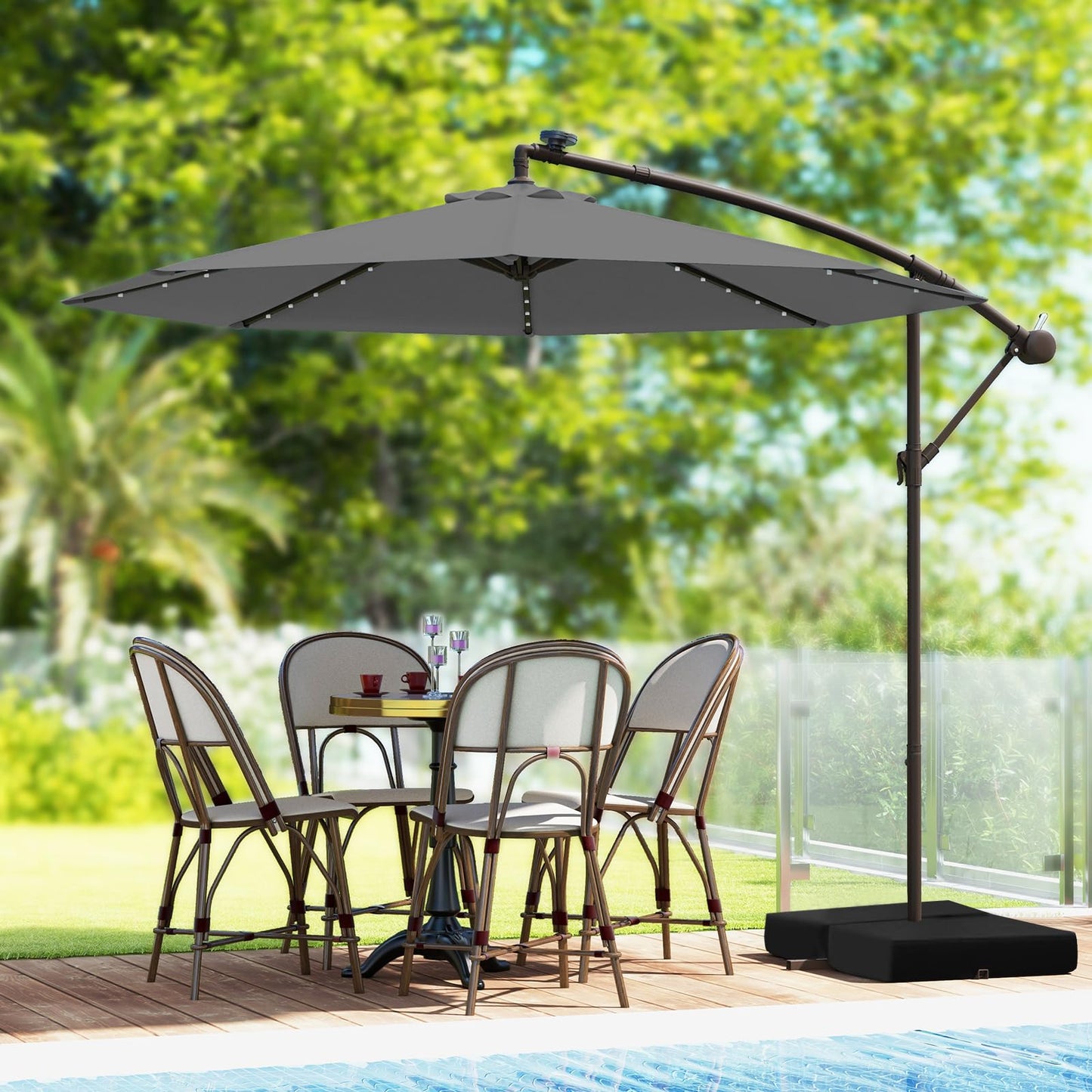 3M Cantilever Garden Parasol with 40 LED Lights & Solar Panel Batteries