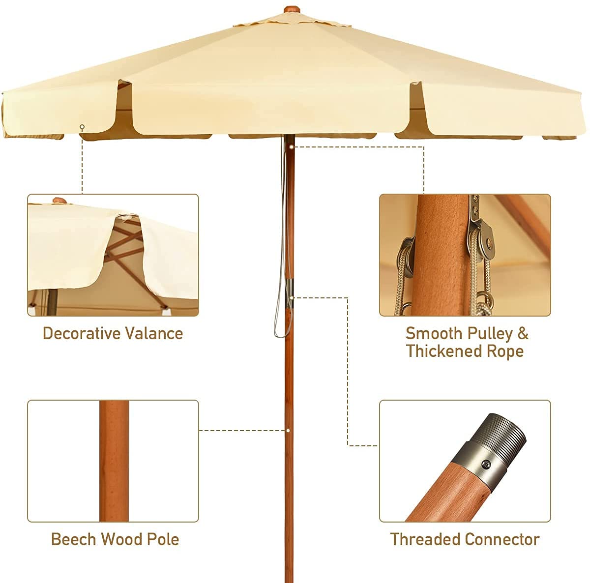 3M Garden Parasol Umbrella with Tilt Function and Wood Poles