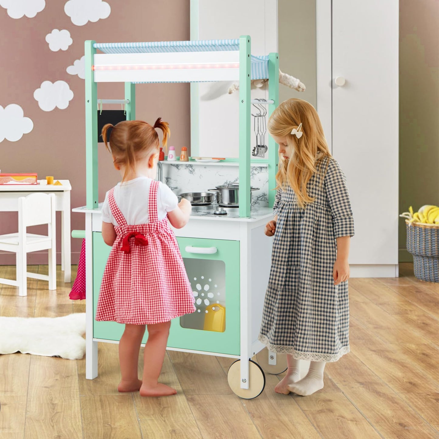 Double sided Pretend Play Kitchen with Remote Control