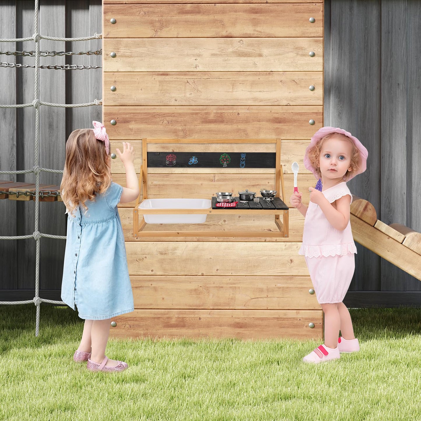 Mud Kitchen with Hanging Hooks for Boys Girls Ages 3+