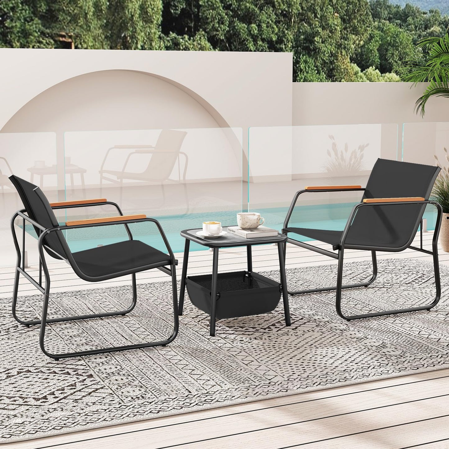 Giantex 3-Piece Patio Bistro Set, Garden Furniture Set with Coffee Table and Chairs