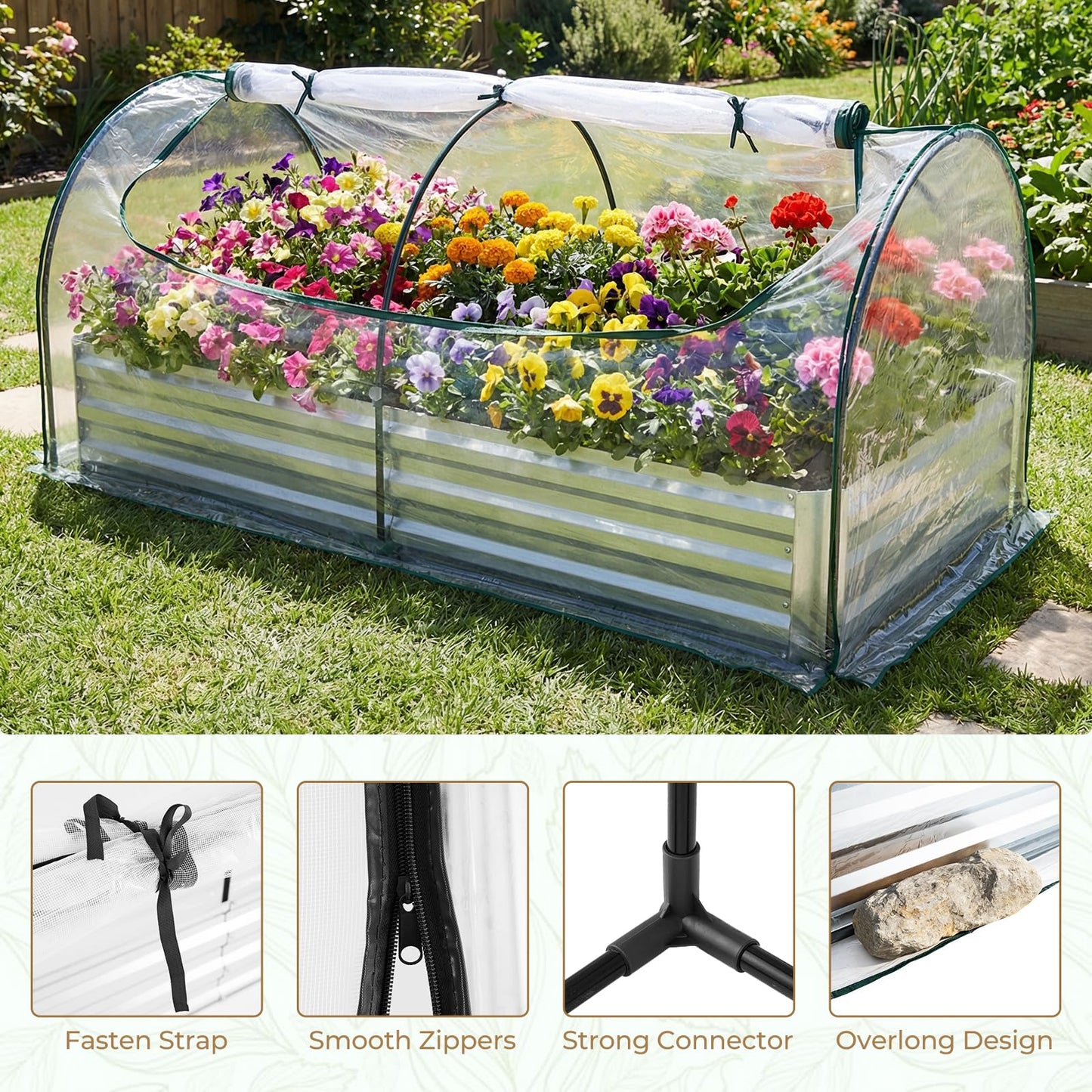 Raised Garden Bed with Greenhouse, Outdoor Elevated Planter Box