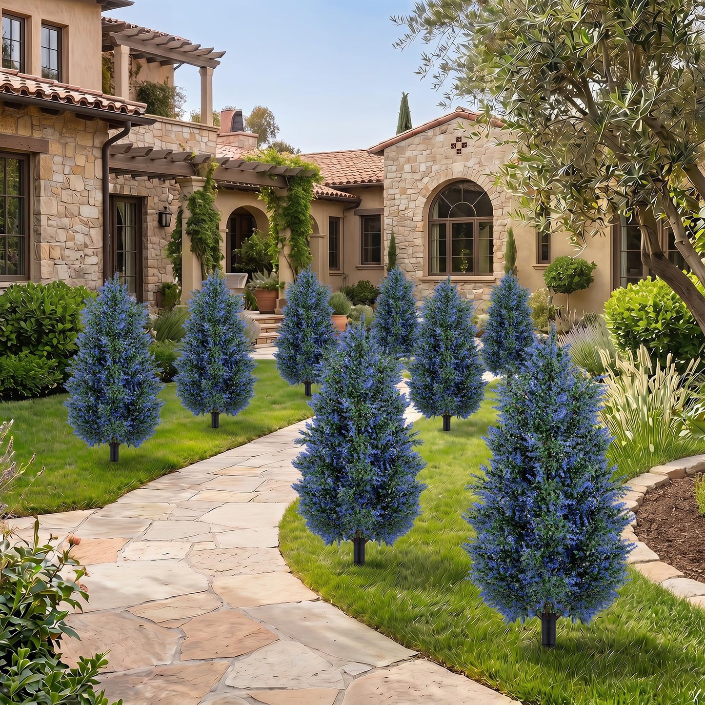 2 Pack 100cm Artificial Lavender Topiary Trees with Ground Spikes