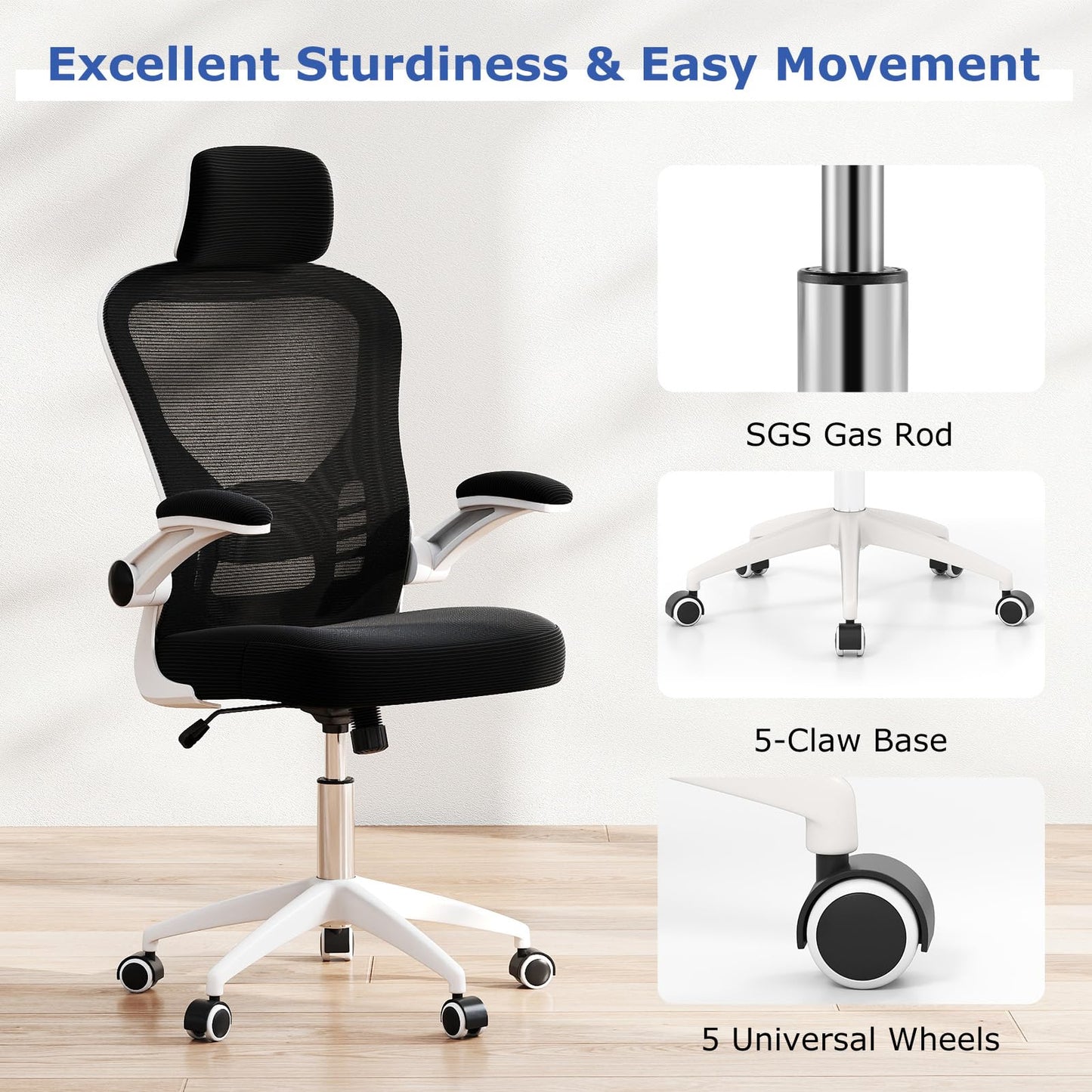 Ergonomic Mesh Office Chair with Breathable Backrest and Flip-up Armrests