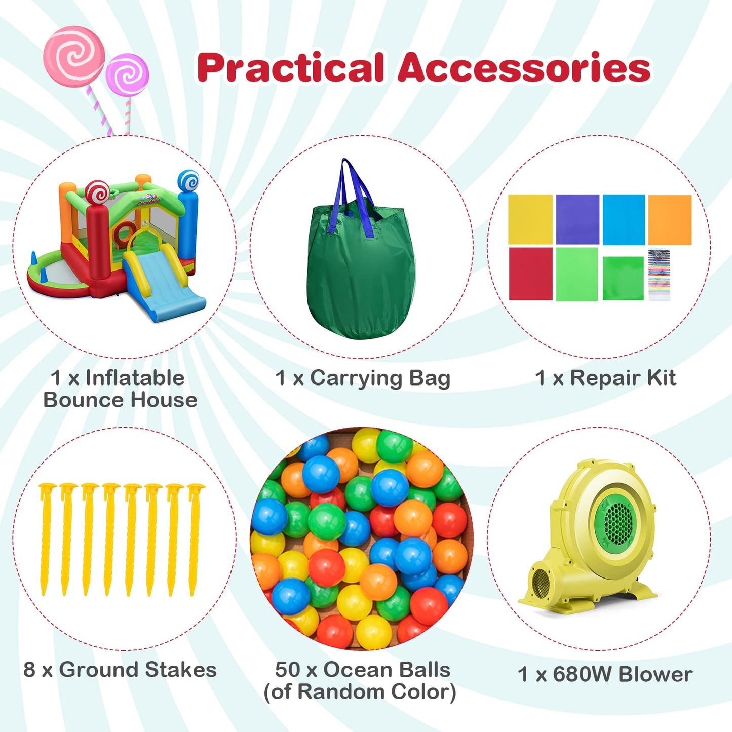 Candy Land Theme Inflatable Bounce House with 680W Blower