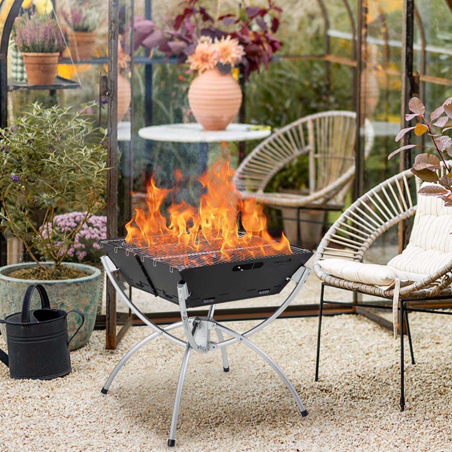 3-In-1 Stainless Steel Portable Campfire Grill with Cooking Grills