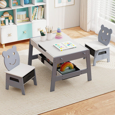 Kids Table and Chairs, Multifunctional Activity Desk with Chalkboard & Whiteboard