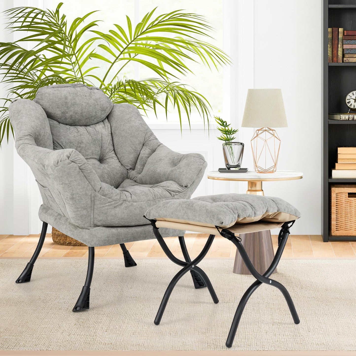 Armchair Accent Chair with Footstool for Living Room Bedroom