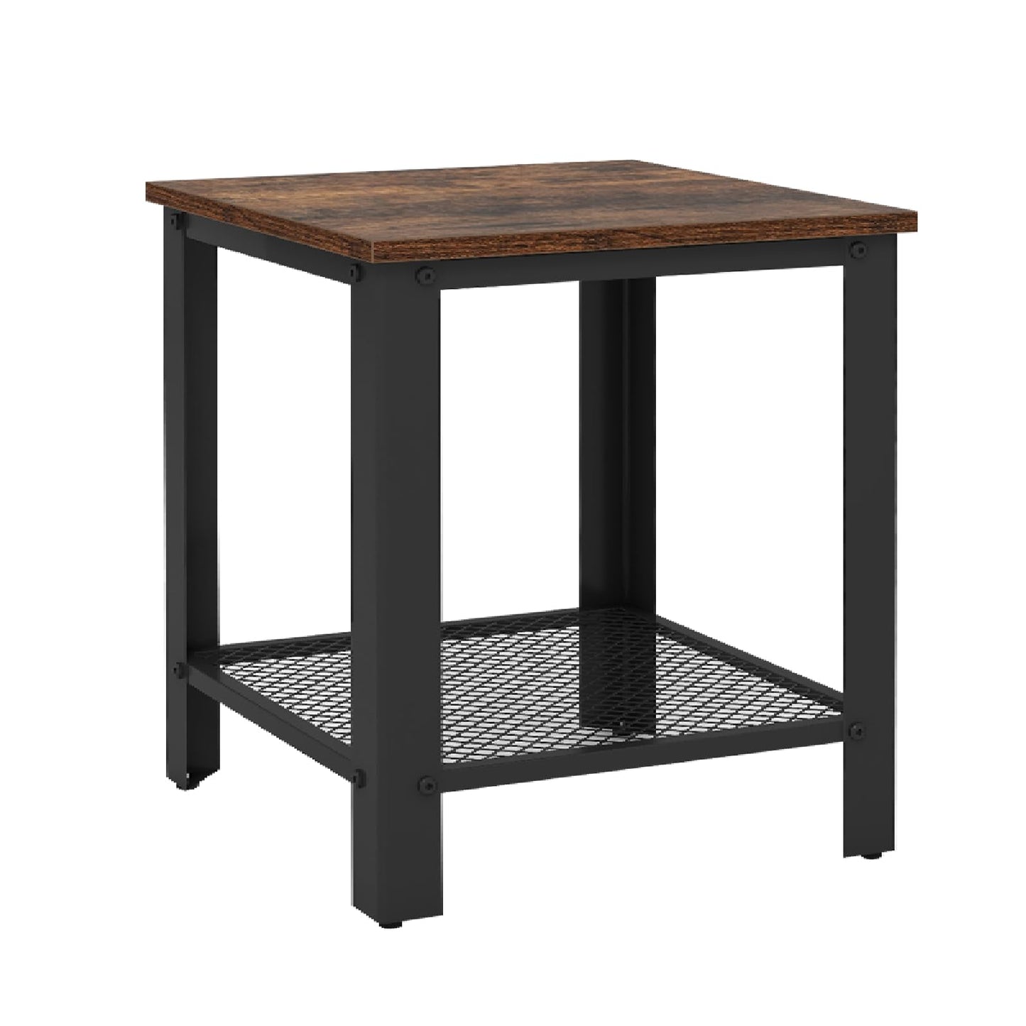 2 Tier End Table Square Sofa Side Table with Mesh Shelf