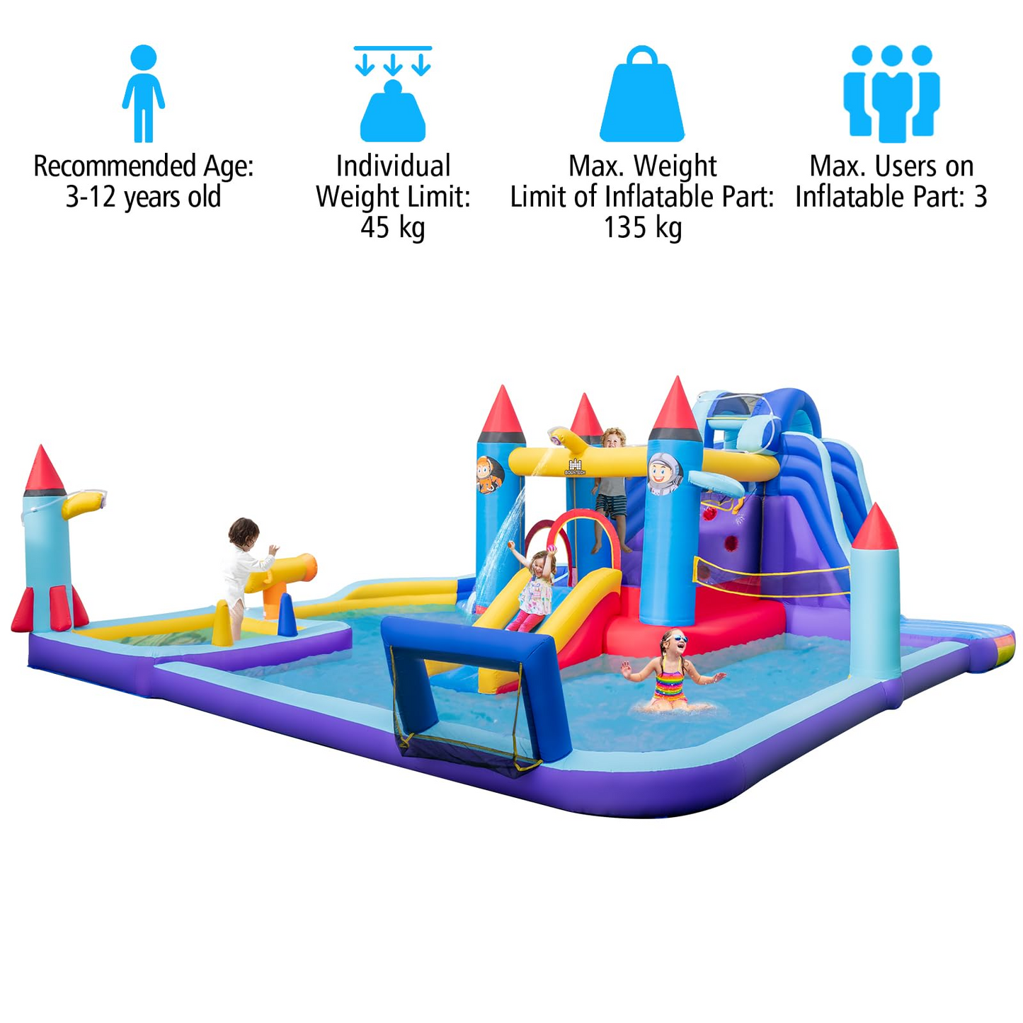 Rocket Theme Inflatable Water Slide Park with 2 Slides