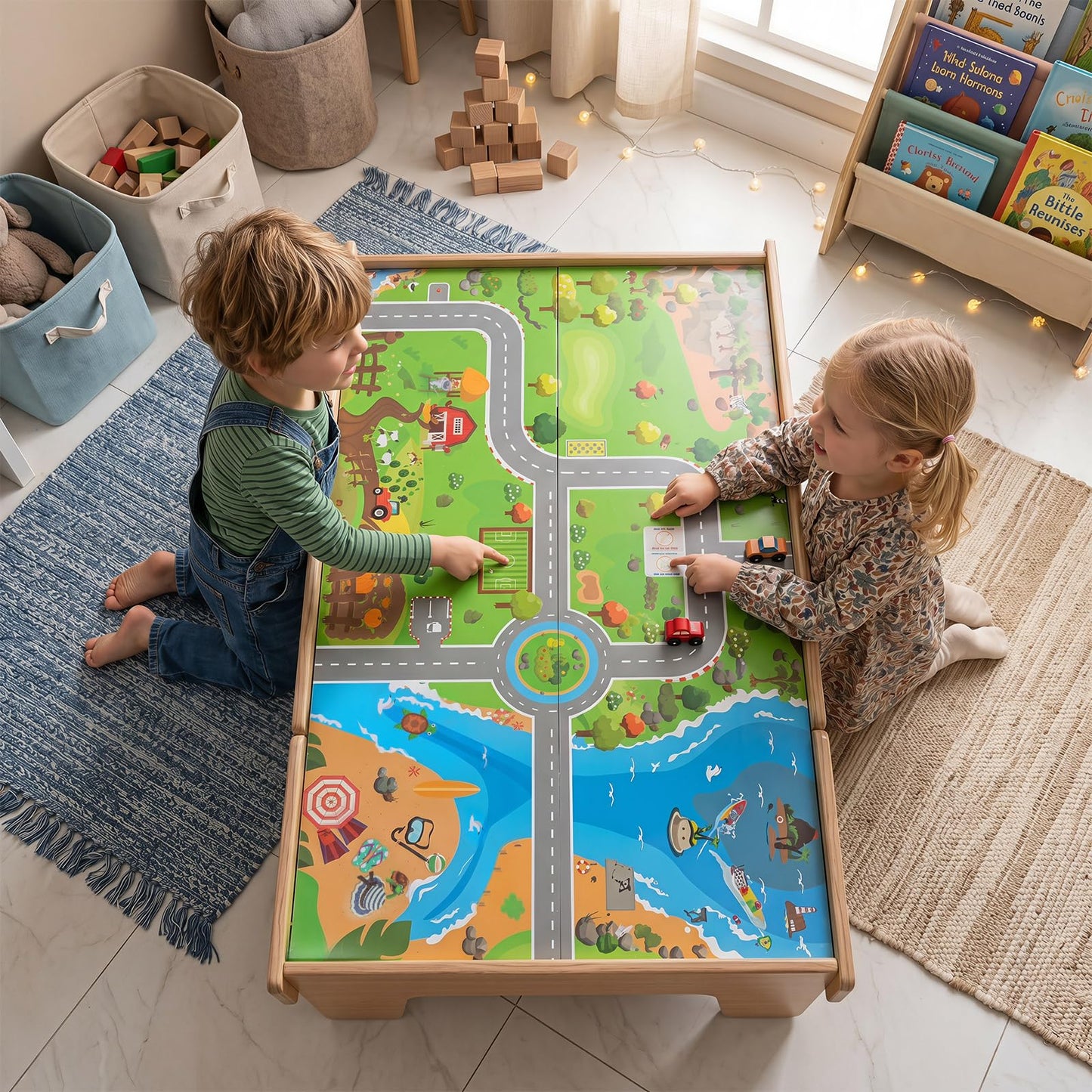 Wooden Train Track Set, 3-in-1 Kids Activity Table