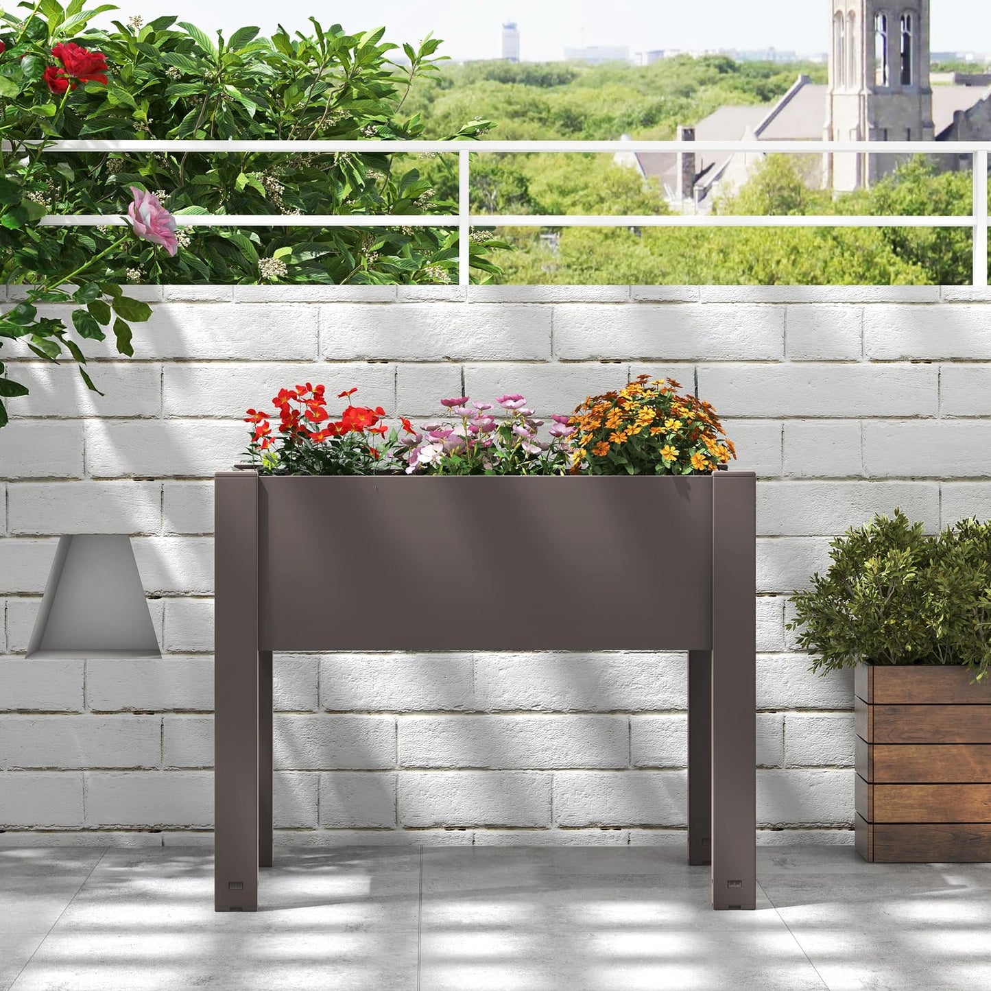 Raised Garden Bed 53L Self-Watering Planter Box with Water Level Monitor