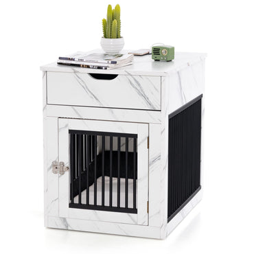 Wooden Dog Crate, Furniture Style Puppy Cage Side End Table with Drawer and Removable Pad
