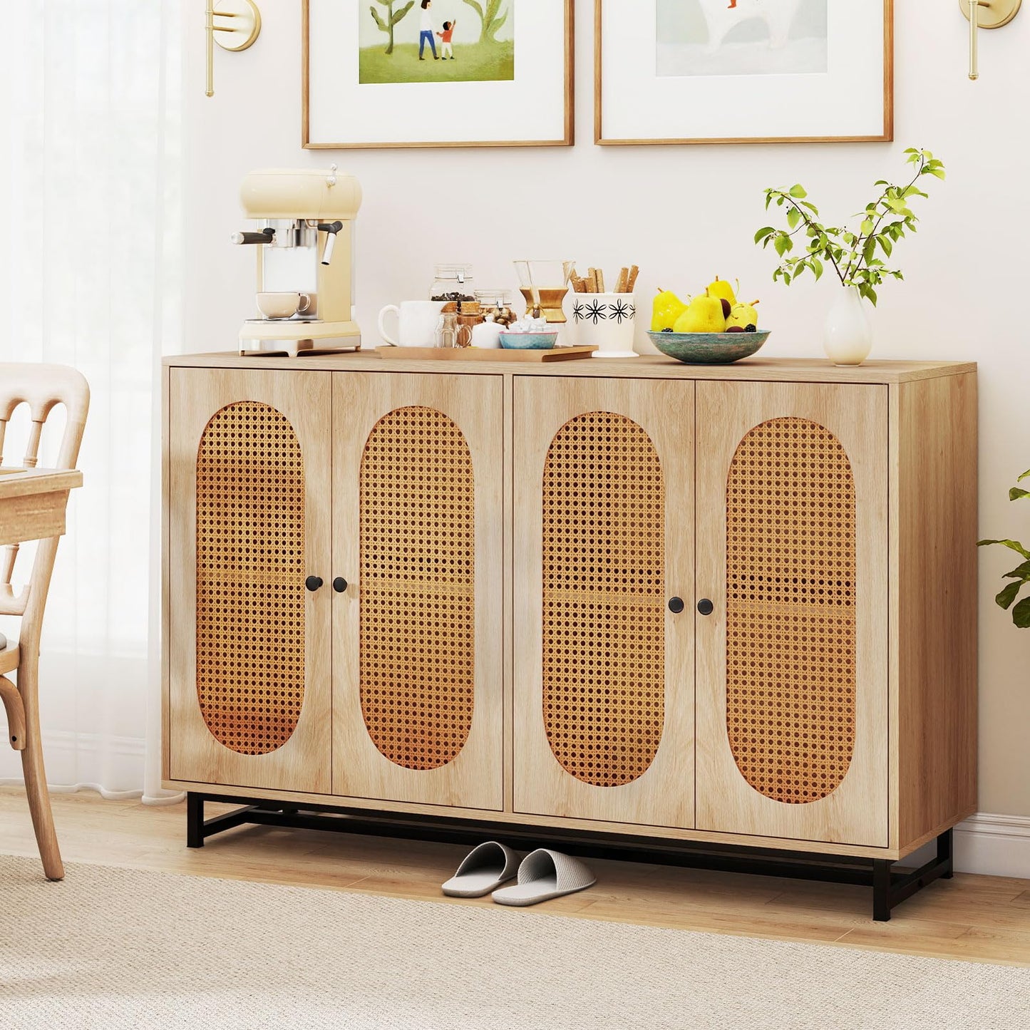 126cm Sideboard Buffet Cabinet with 4 Doors and Adjustable Shelves