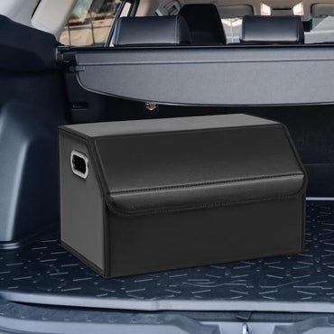 Leather Car Trunk Organizer with Lid Removable Divider and Large Capacity
