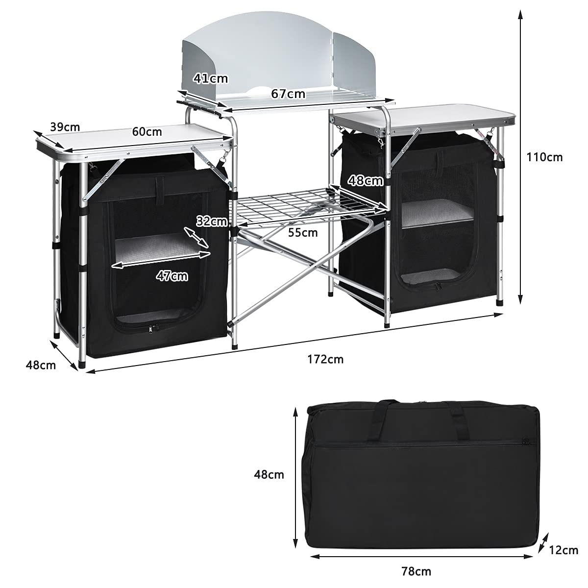 Folding Camping Table with Windshield and Carrying Bag