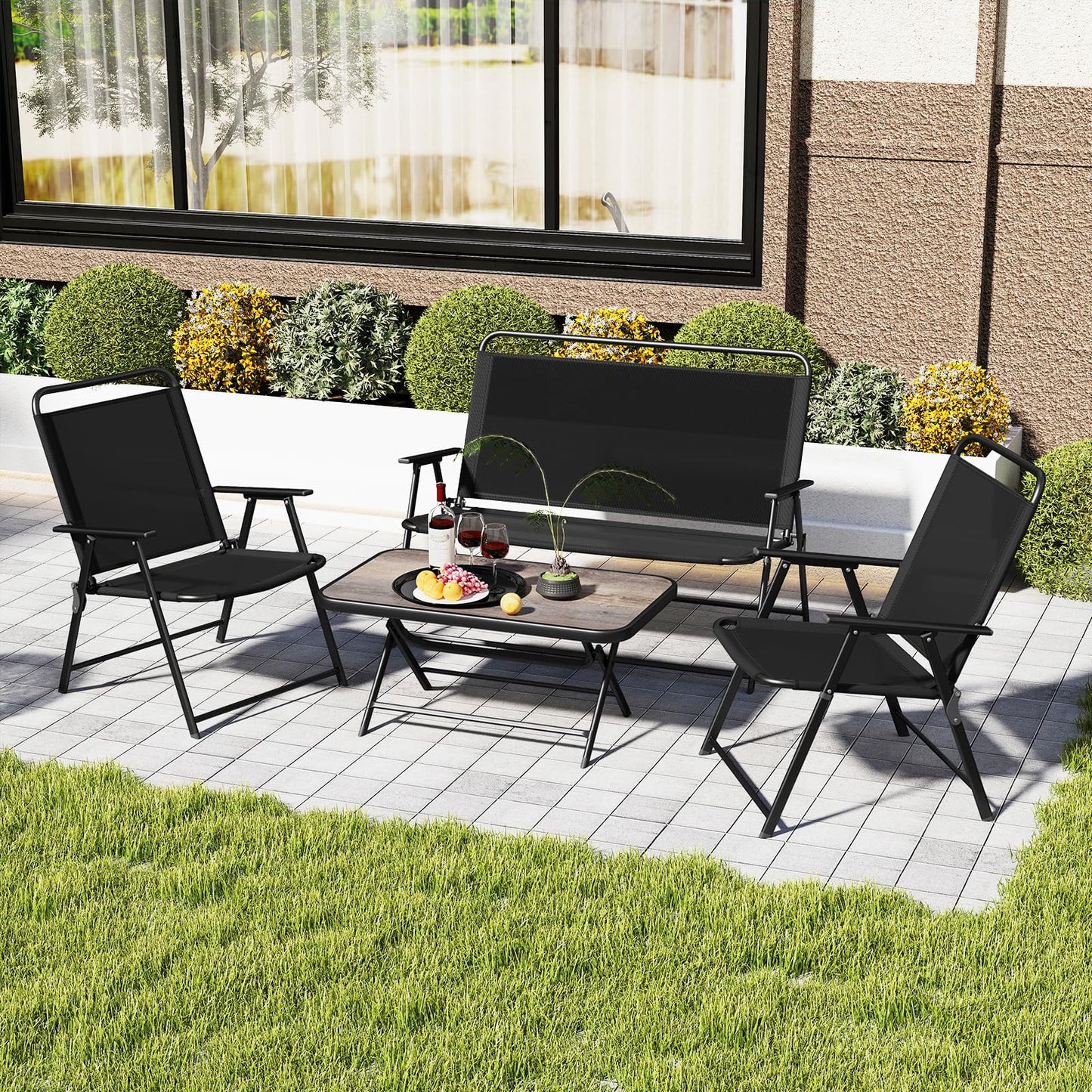 4-Piece Folding Patio Conversation Set with Coffee Table