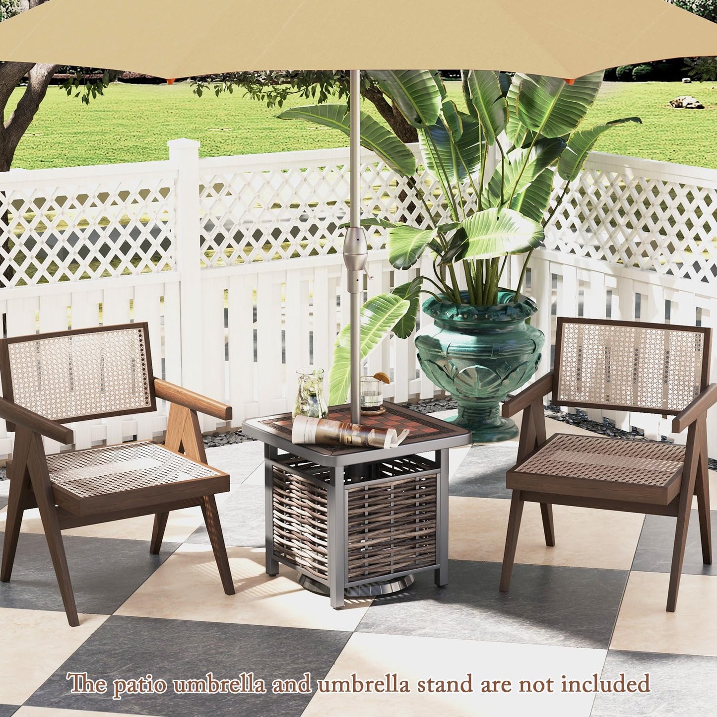 55cm All-Weather Square Patio Rattan Side Table with Umbrella Hole