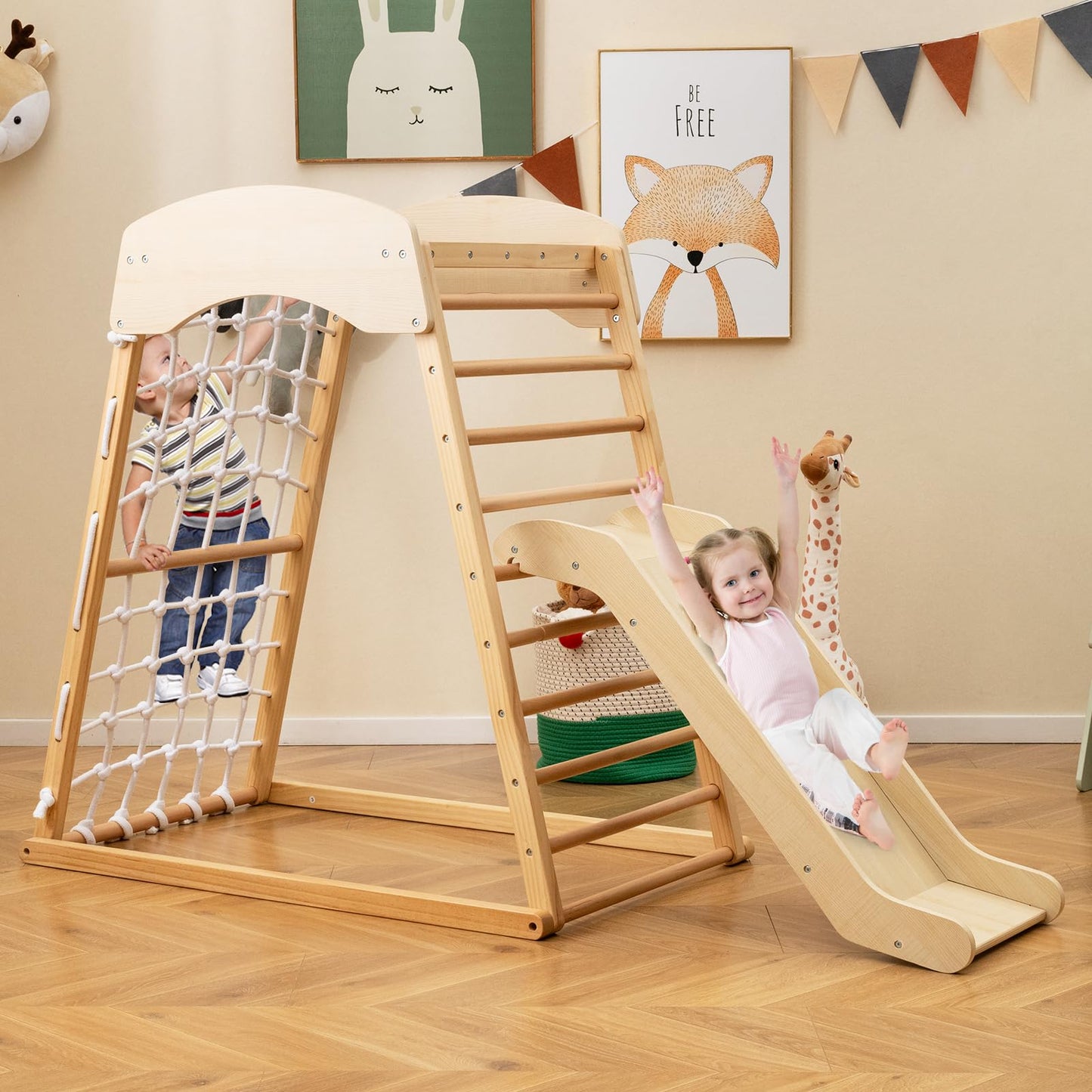 4-in-1 Jungle Gym Wooden Indoor Toddler Playground
