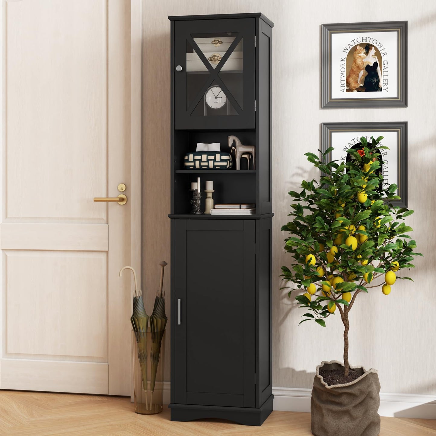 Freestanding Storage Cupboard with 5 Adjustable Shelves and 2 Doors