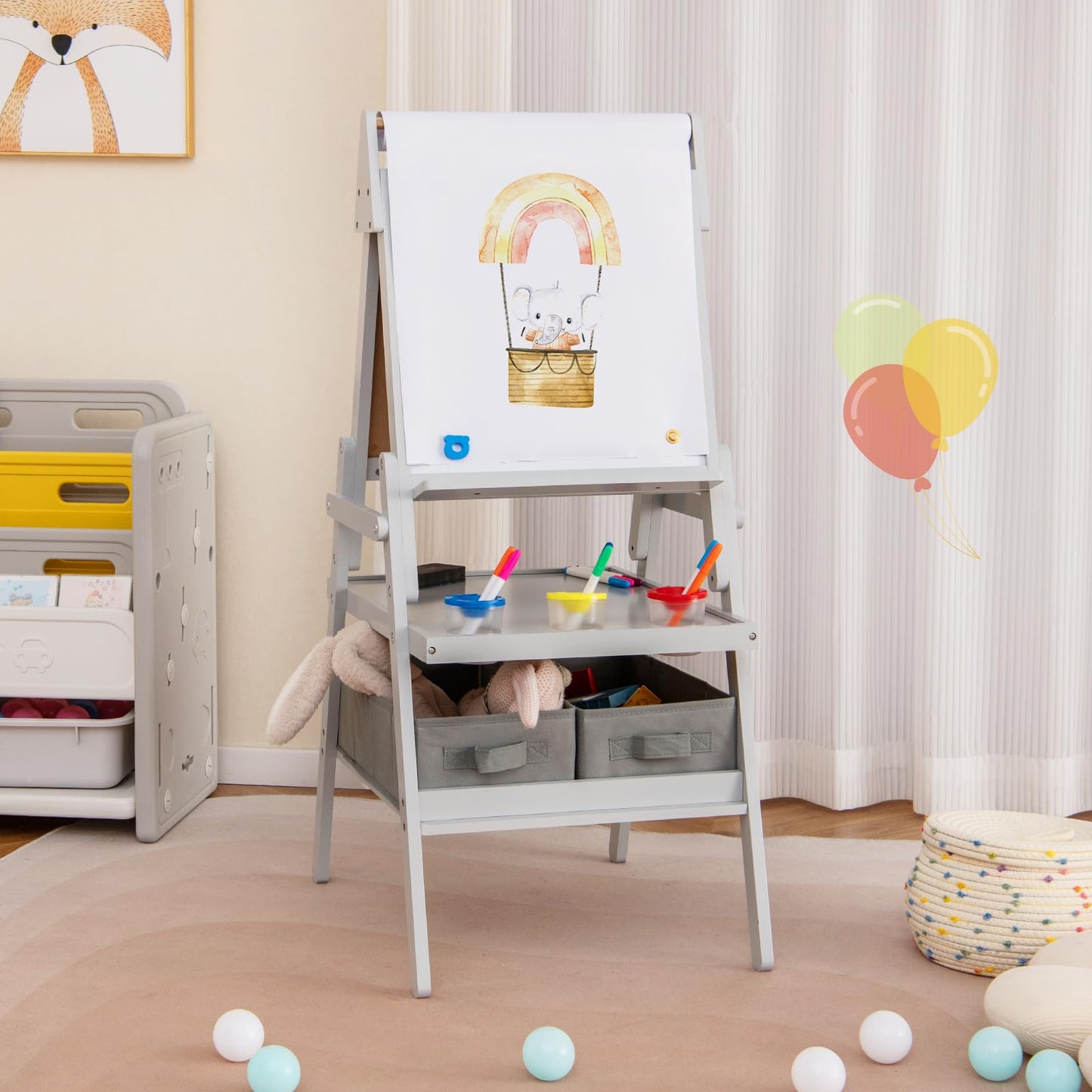 Double sided Kids Easel with Magnetic Whiteboard and Chalkboard