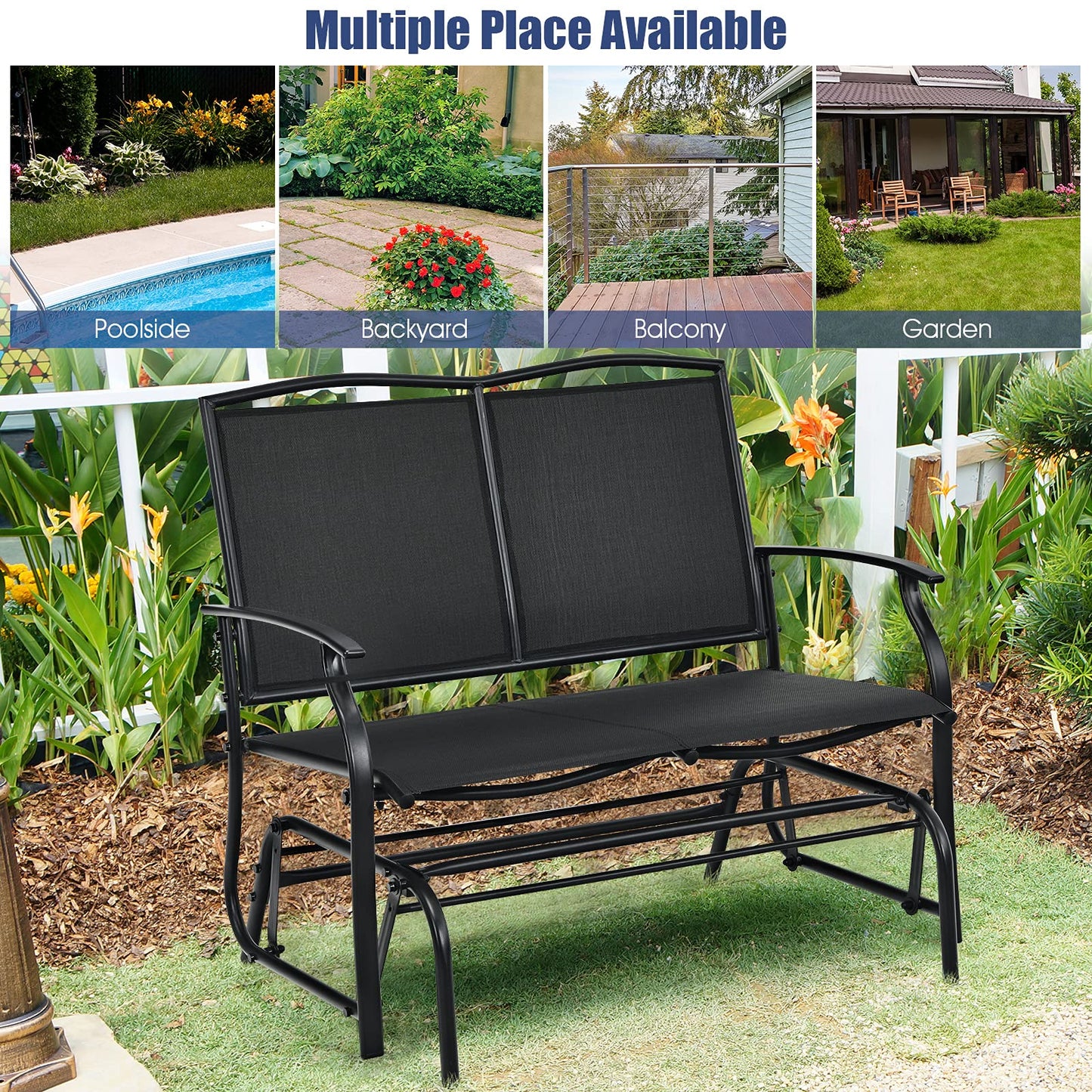 Patio Double Steel Frame Fabric Swing Gliding Chair Loveseat